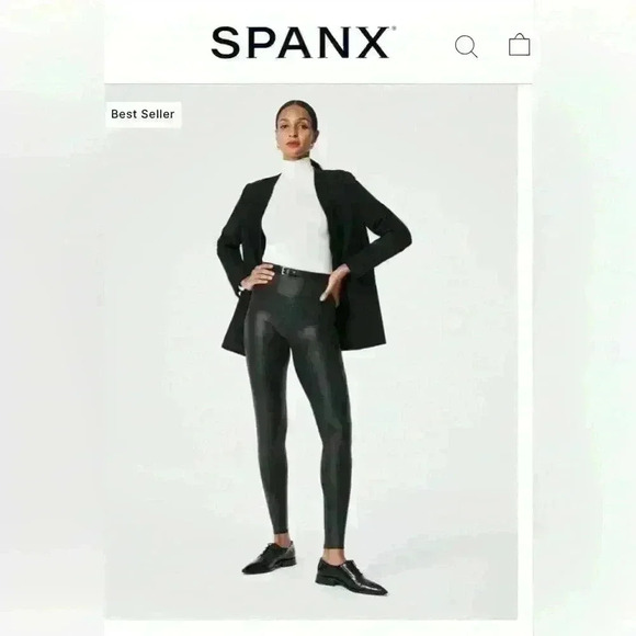 Spanx Faux Leather  metallic Crackle Black Women's Size L - Picture 1 of 9